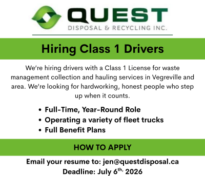 Quest Disposal &amp; Recycling - Hiring Class 1 Drivers – Vegreville &amp; Area